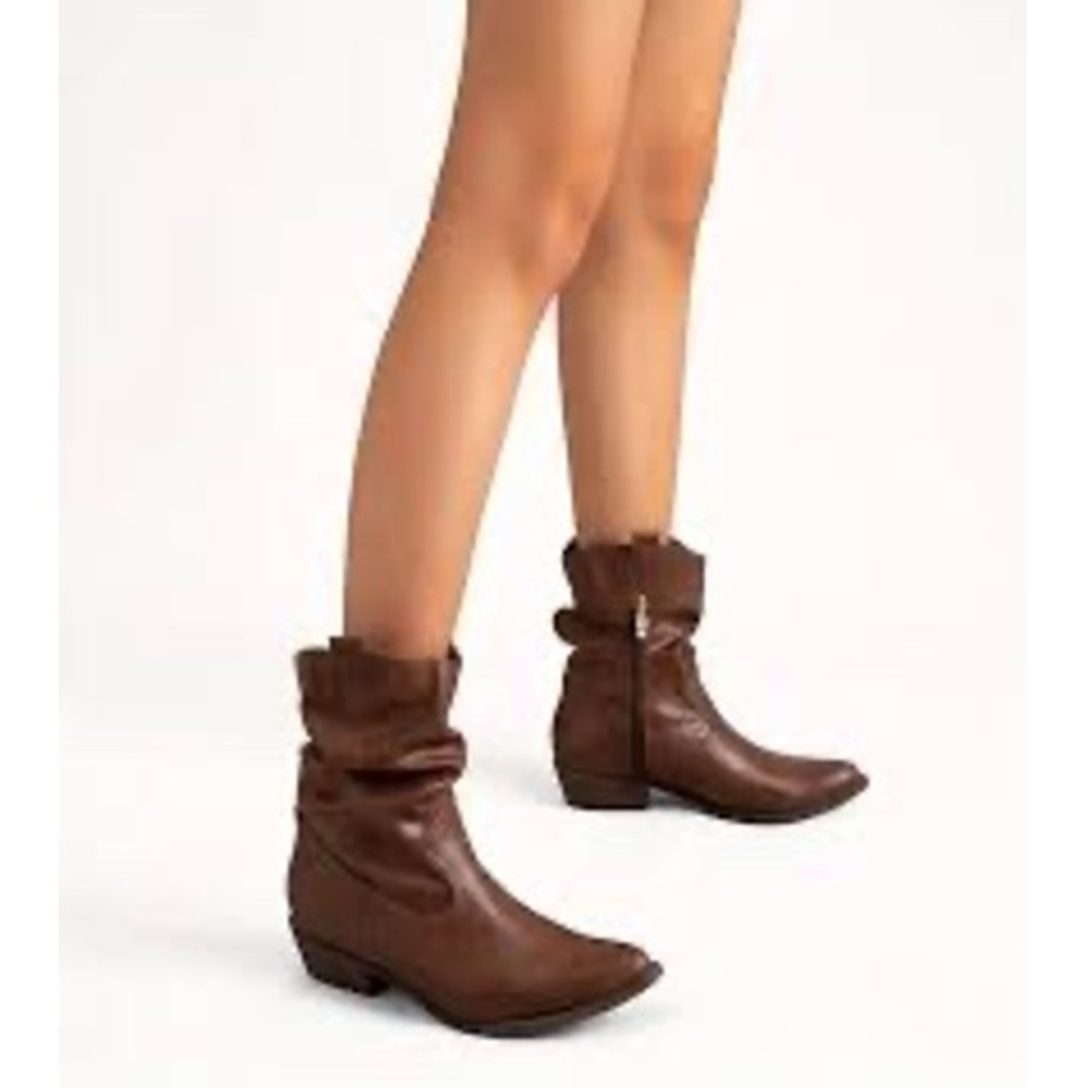 MaxMuxun Brown Faux Leather Ruched Ankle‎ Boots Side Zip Women Size 11